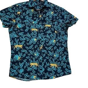 Marc Anthony Luxury Slim Leopard‎ Print Button Up Shirt Stretch Vacation Size M